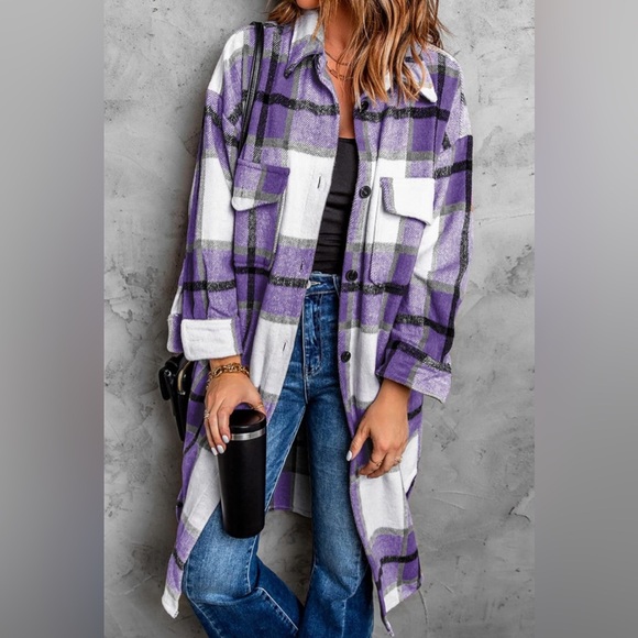 Womens Long flat Jacket Long Sleeve Button Down flannel (chose Color/SZ - Picture 6 of 14